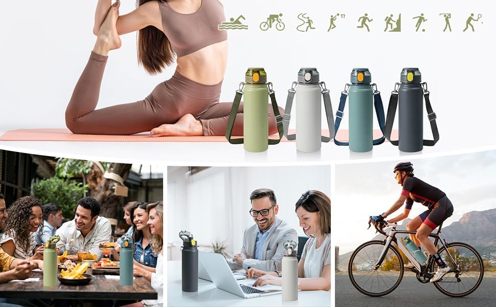 Stainless Steel Vacuum Insulated Water Bottle, 13 hrs Hot & 15 Hrs Cold Thermos - Black 800ML