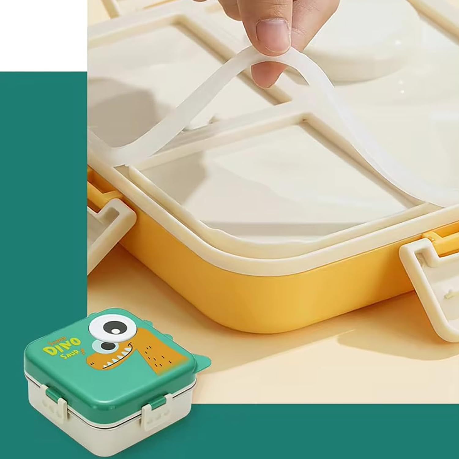 Dino Design School Lunch Box Food Container 1120ml+70ml Stainless Steel Lunch Box for Kids