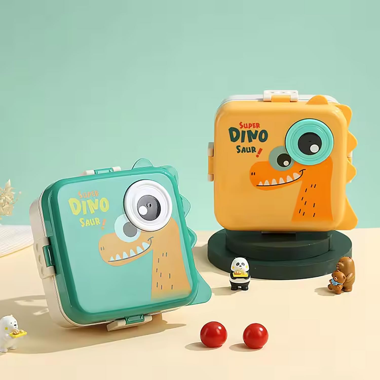 Dino Design School Lunch Box Food Container 1120ml+70ml Stainless Steel Lunch Box for Kids