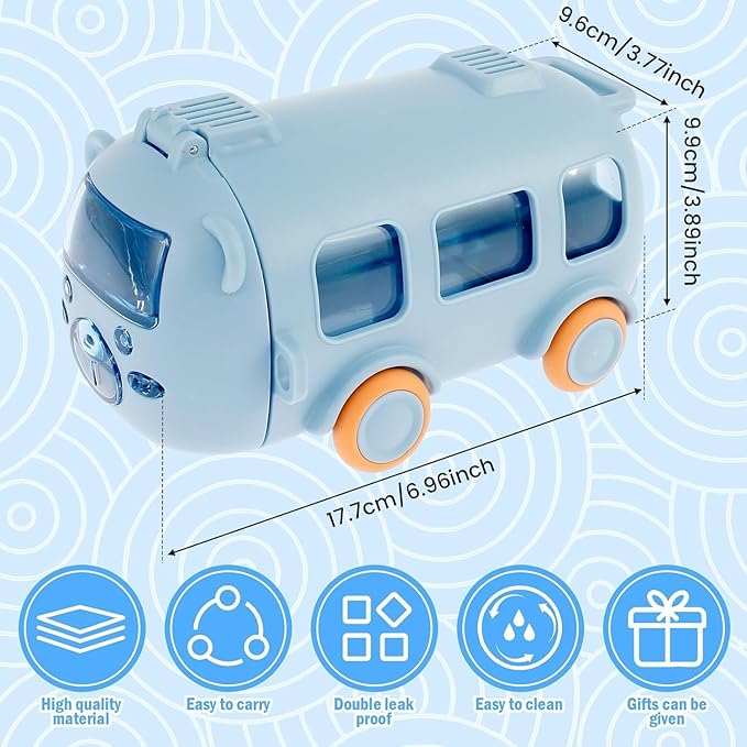 Bus Shaped Water Bottle with Moving Wheels - Yellow (480ML)