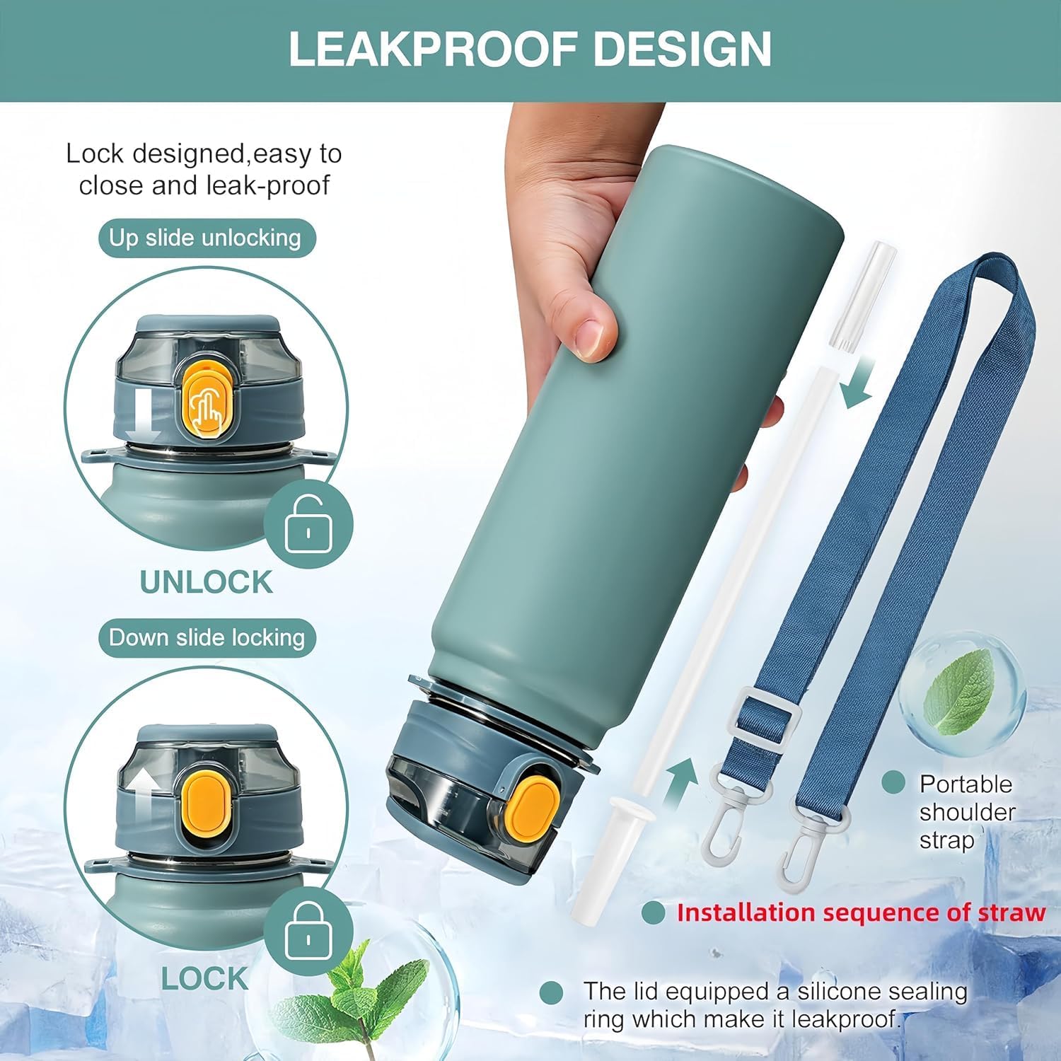 Stainless Steel Vacuum Insulated Water Bottle, 13 hrs Hot & 15 Hrs Cold Thermos - Black 800ML