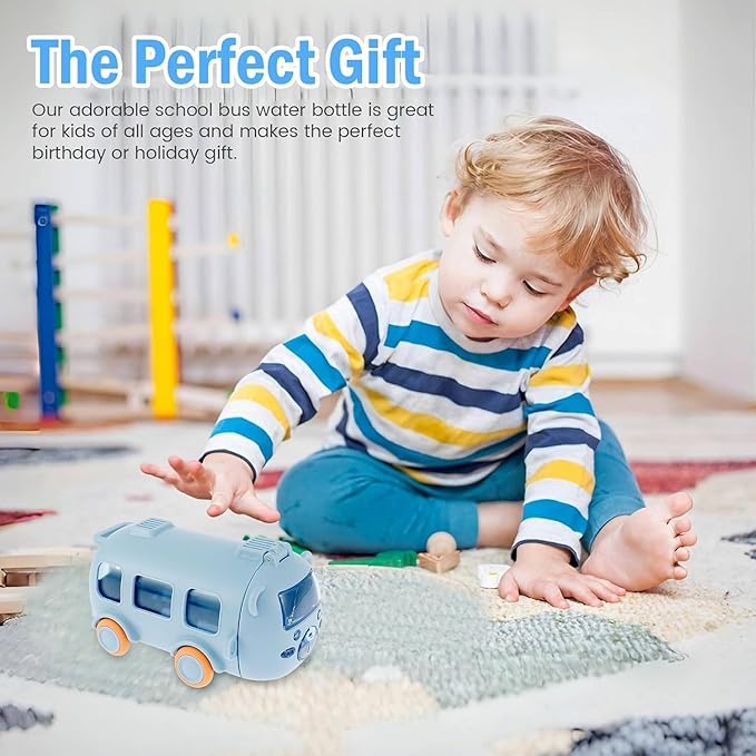 Bus Shaped Water Bottle with Moving Wheels - Yellow (480ML)