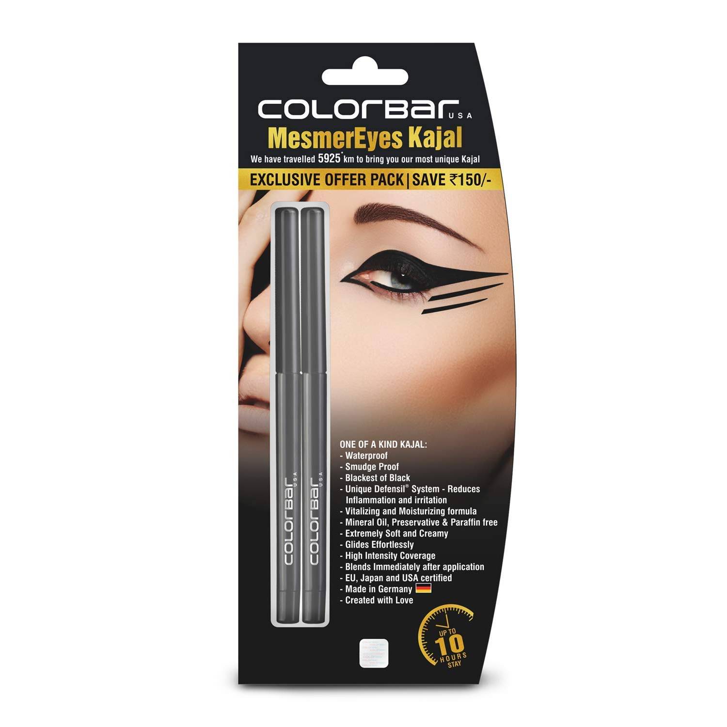 Colorbar Cosmetics MesmerEyes Kajal Duo, Black, 0.70 g (Pack of 2)