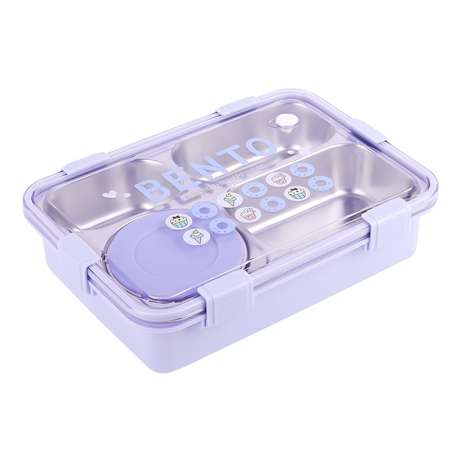 Stainless Steel Lunch Box with Fork, Chopstick & Spoon 4 Compartment for School Kids - Pink 1000ml