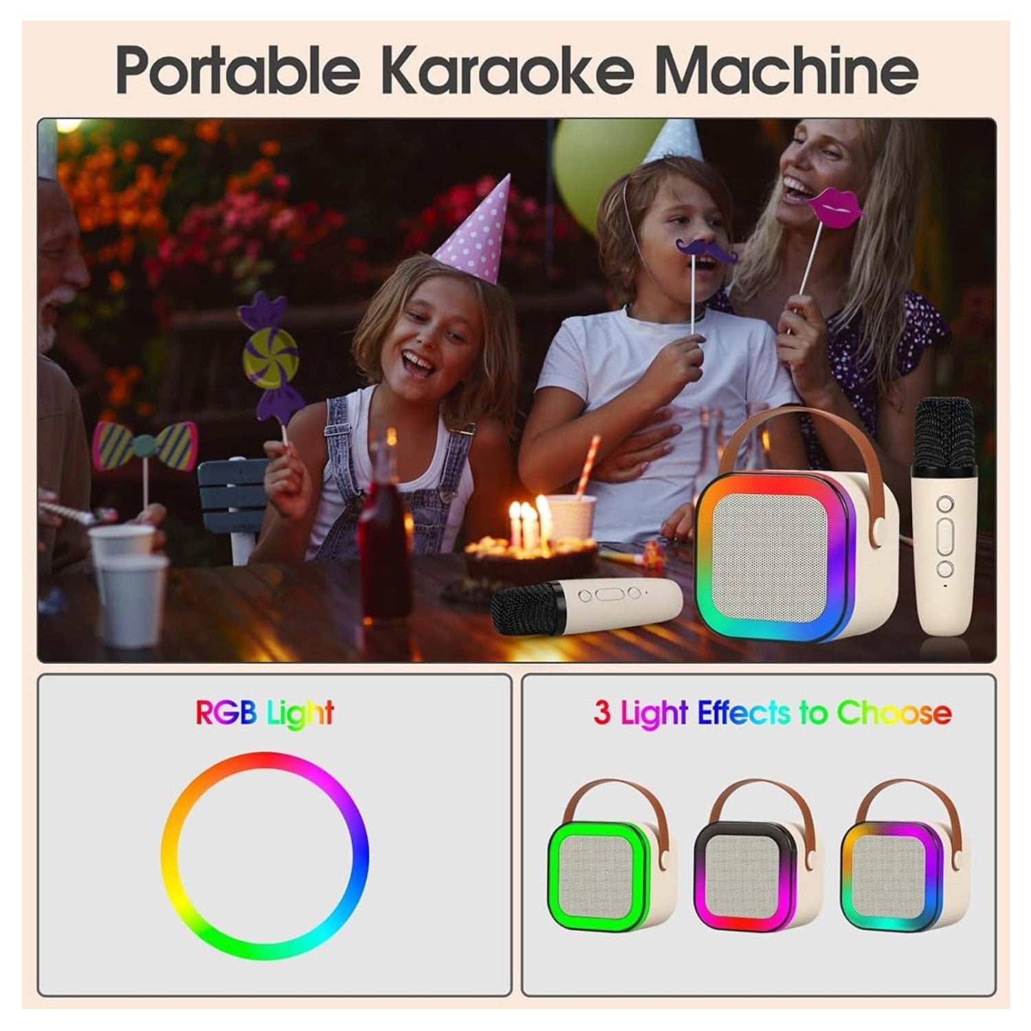Karaoke Bluetooth Speaker with Wireless Microphone and Dynamic Lights Birthday Gift