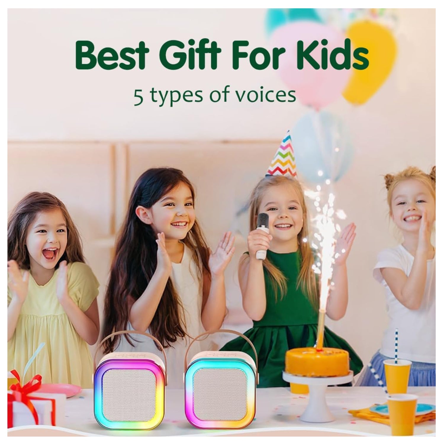 Karaoke Bluetooth Speaker with Wireless Microphone and Dynamic Lights Birthday Gift