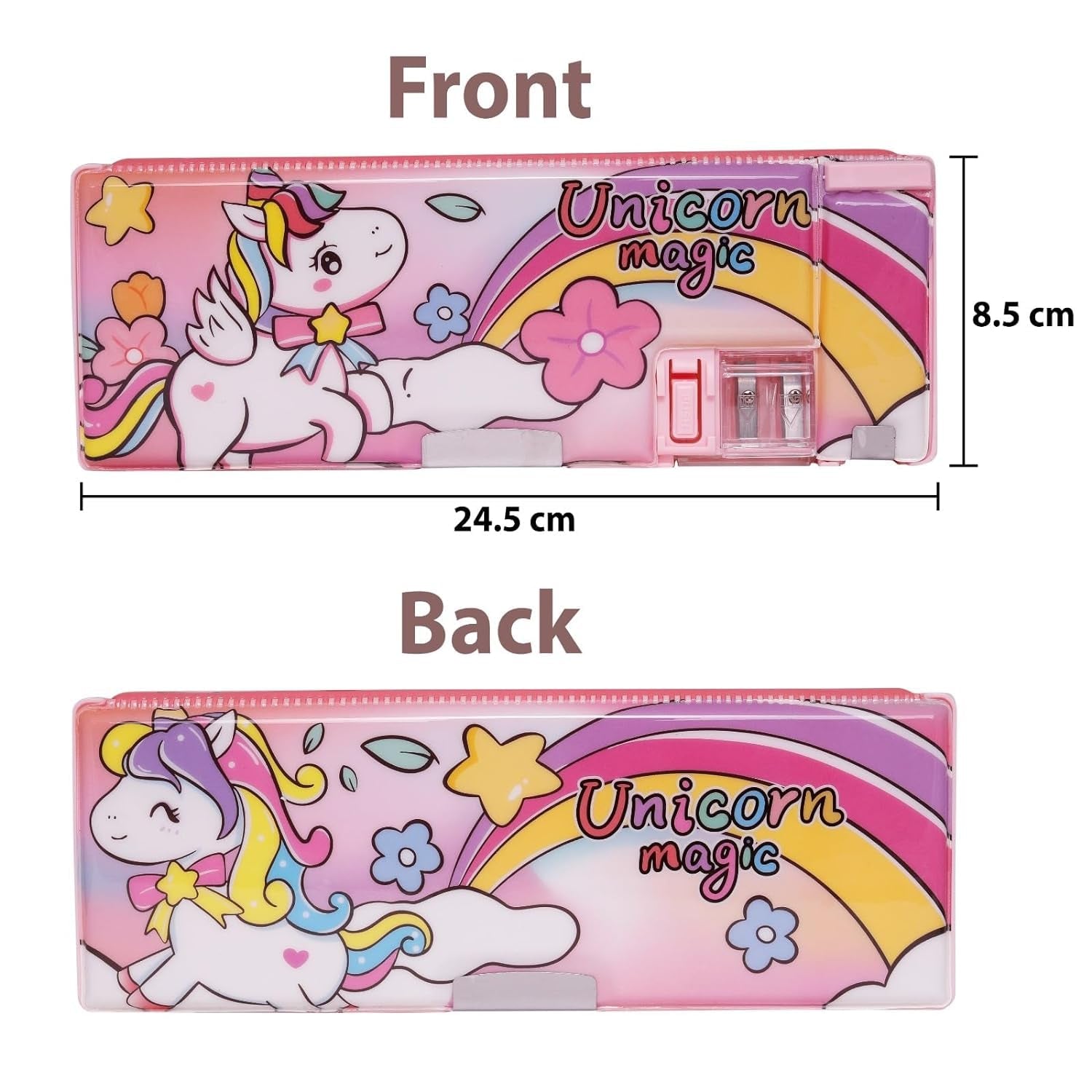 Pencil Box Dual Sharpener for School Kids - Unicorn Magic