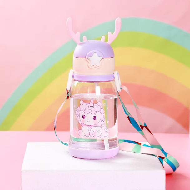 Water Bottle With Sipper For Kids Cute School For Girls/Boys - Purple (600 Ml)