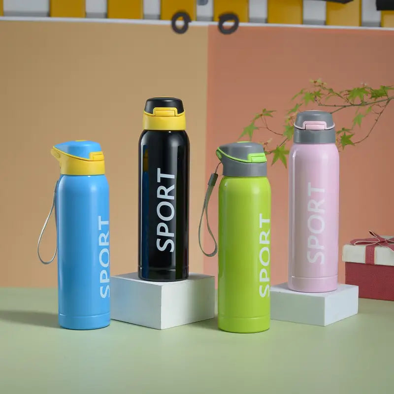 Stylish Vacuum Insulated Stainless Steel Sports Cup with Straw - Blue (500ml)