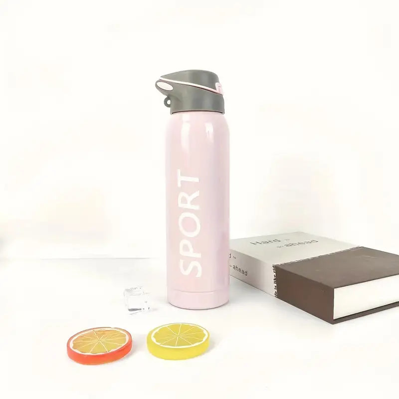 Stylish Vacuum Insulated Stainless Steel Sports Cup with Straw - Pink (500ml)