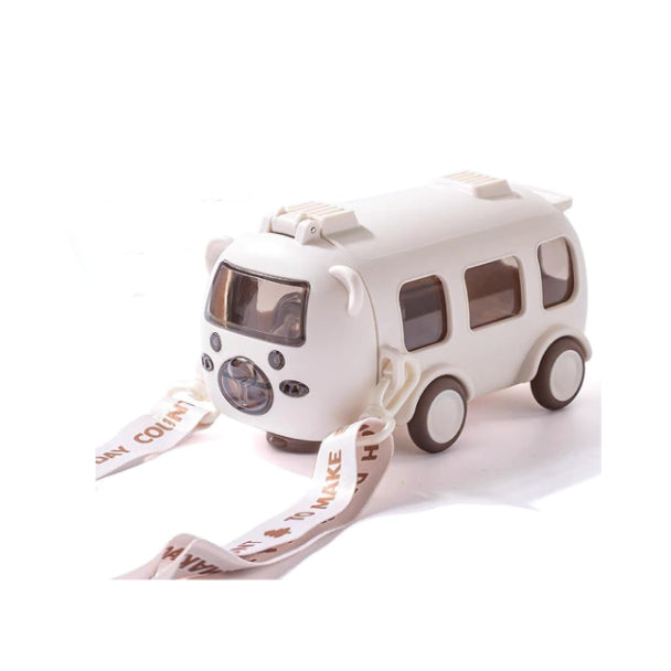 Bus Shaped Water Bottle with Moving Wheels - White (480ML)