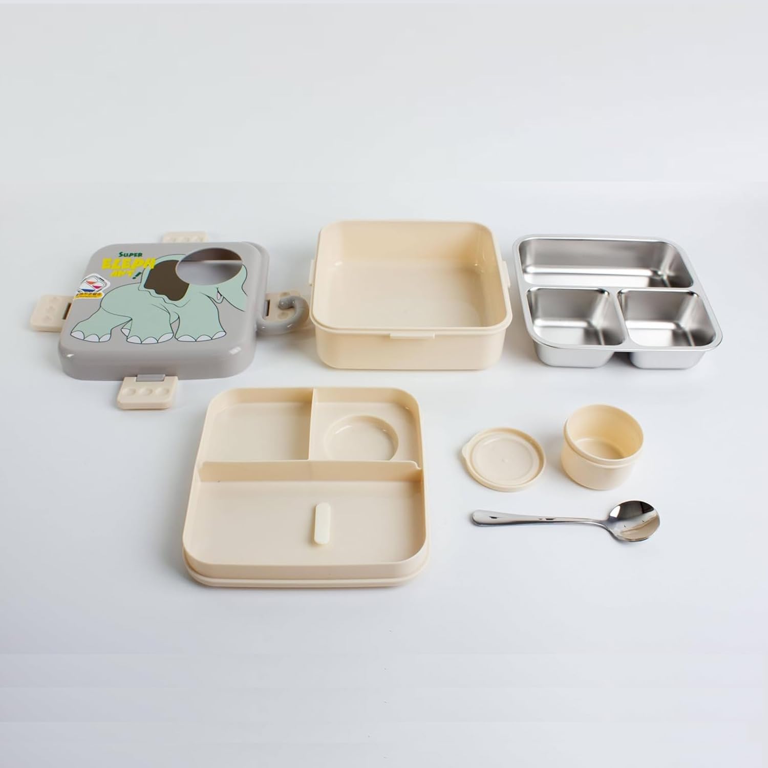 Elephant Design School Lunch Box Food Container 1120ml+70ml Stainless Steel Lunch Box for Kids