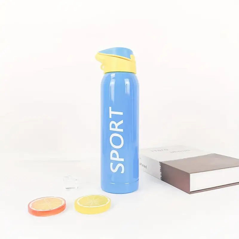 Stylish Vacuum Insulated Stainless Steel Sports Cup with Straw - Blue (500ml)