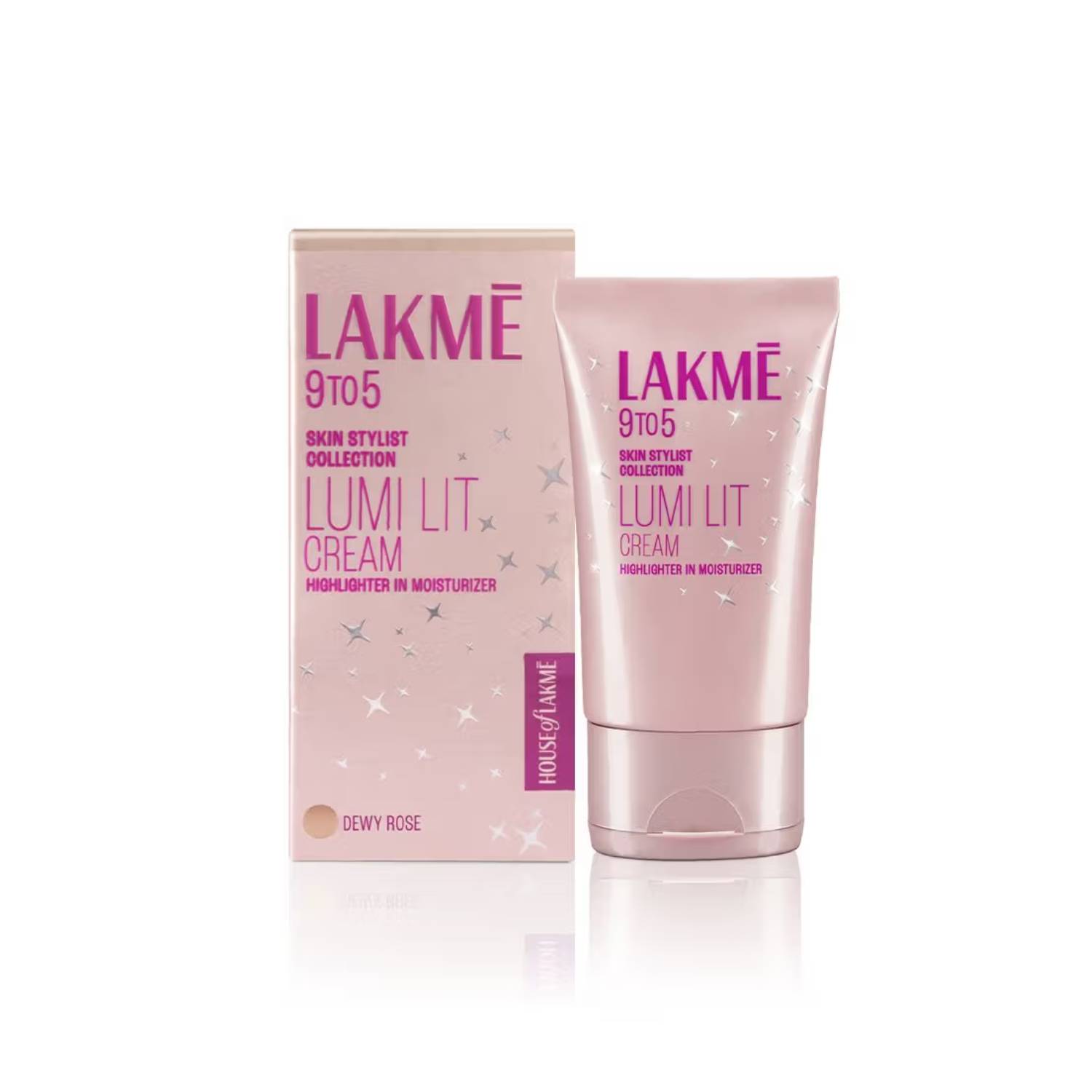 Lakme Lumi Lit Strobe Cream Highlighter + Moisturizer + Primer With Hyaluronic Acid & Niacinamide Dewy Rose (30g)
