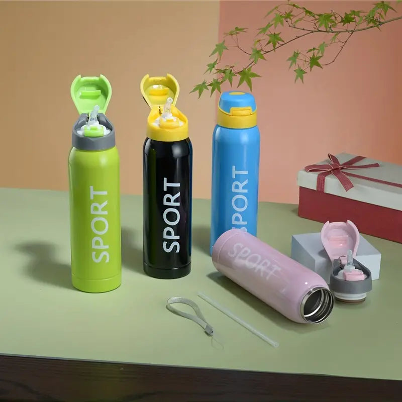 Stylish Vacuum Insulated Stainless Steel Sports Cup with Straw - Green (500ml)