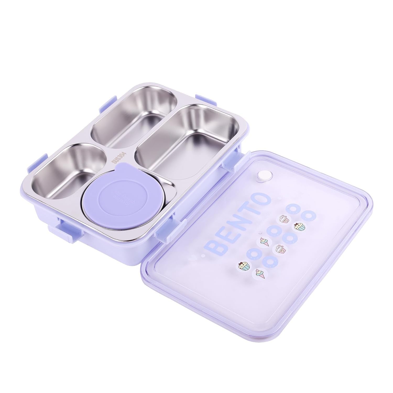 Stainless Steel Lunch Box with Fork, Chopstick & Spoon 4 Compartment for School Kids - Pink 1000ml