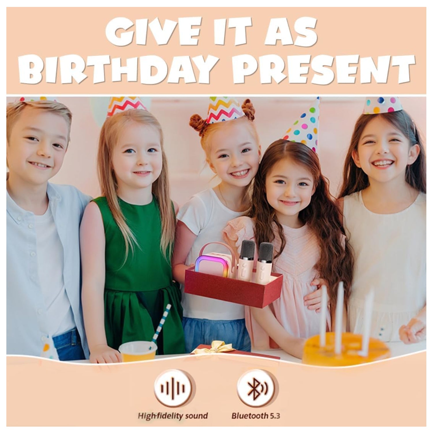 Karaoke Bluetooth Speaker with Wireless Microphone and Dynamic Lights Birthday Gift