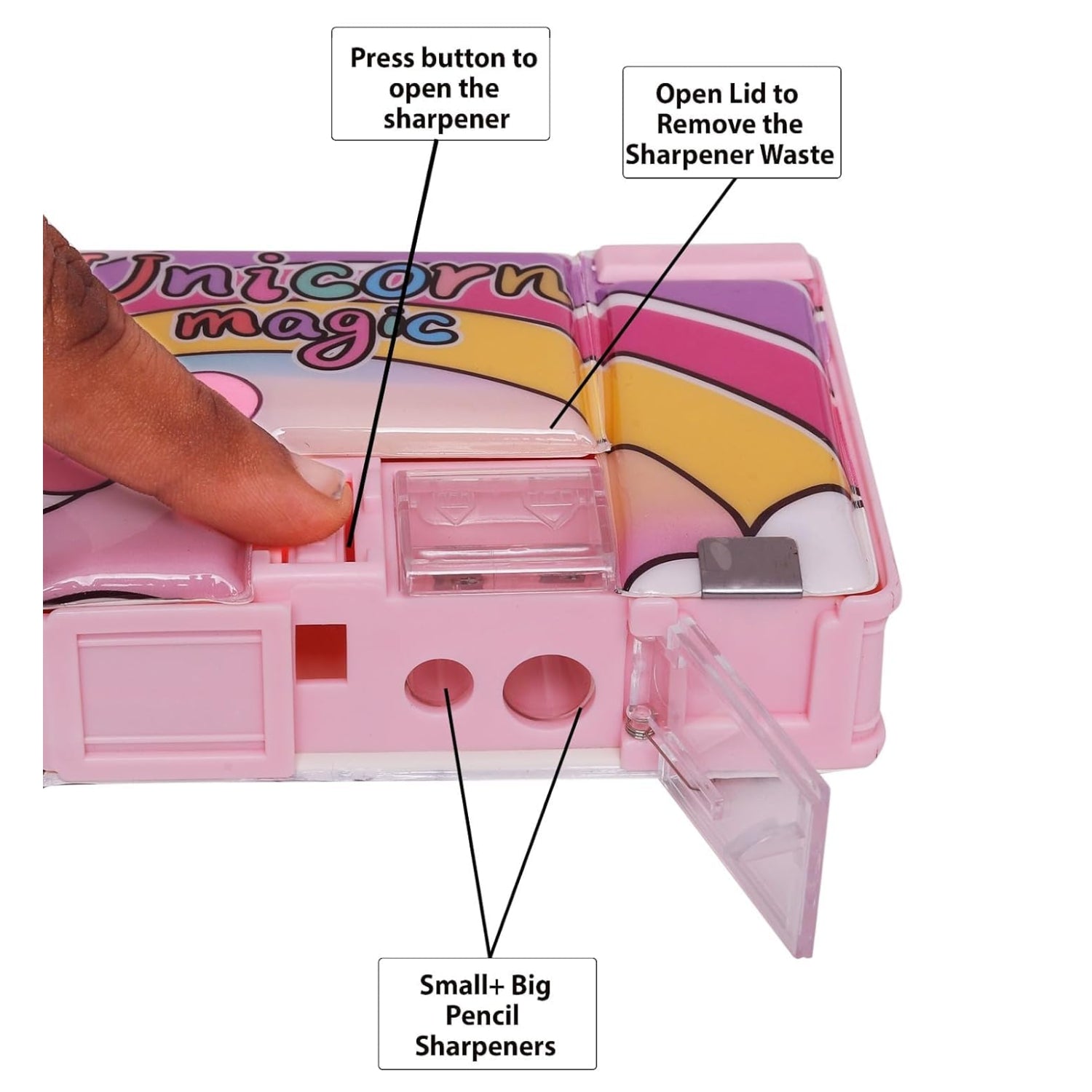 Pencil Box Dual Sharpener for School Kids - Unicorn Magic